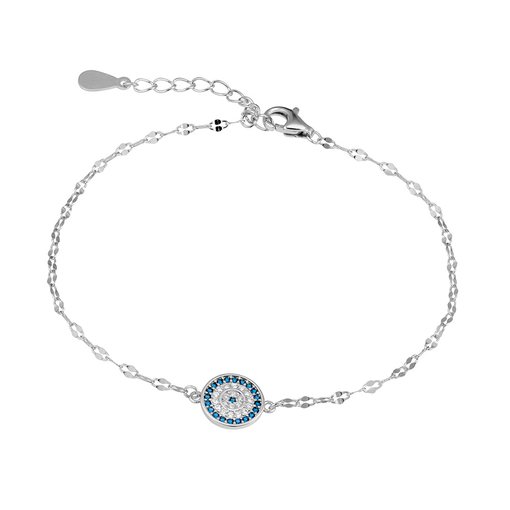 Sterling Silver Micro Pave Eye Charm Fancy Link Bracelet