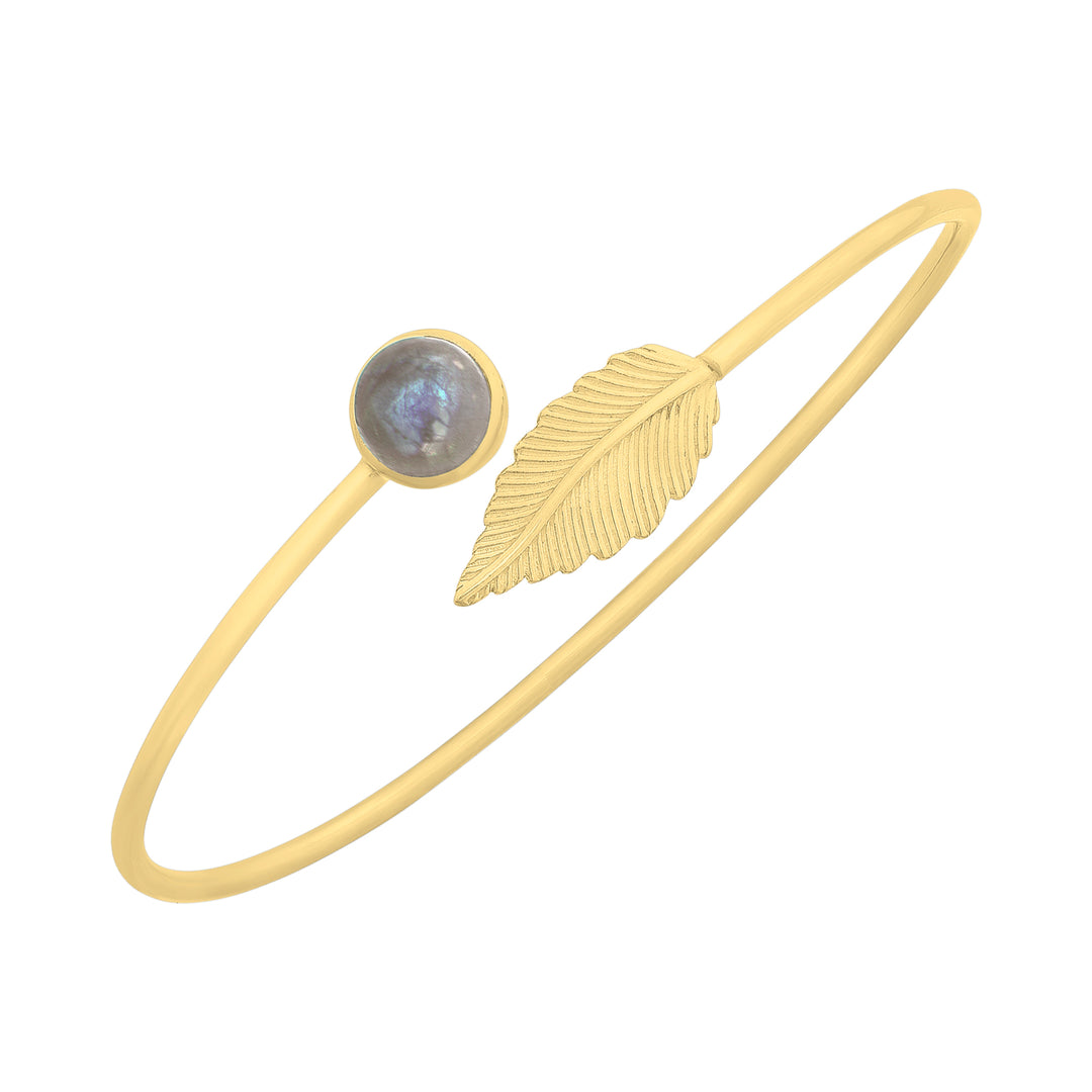 YG Plated Leaf Design & Labradorite Open Bangle