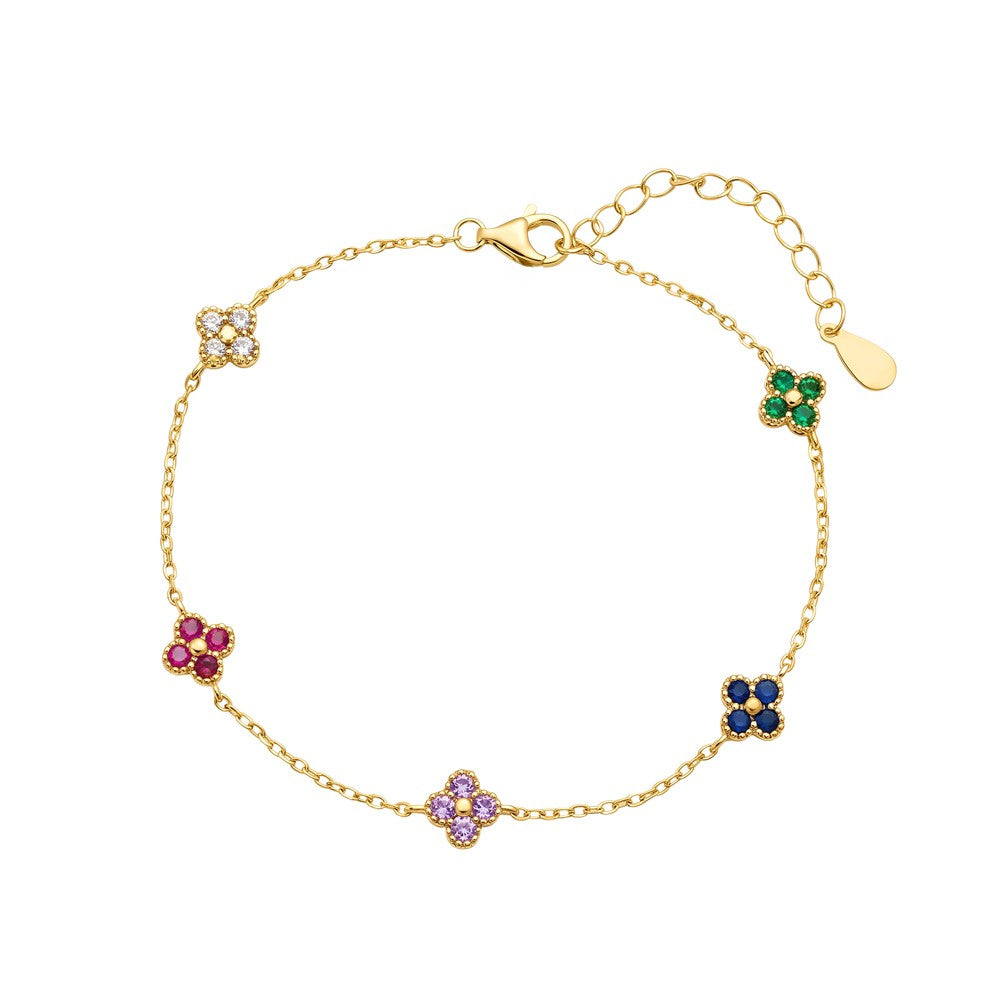 YG Plated Multi Colour CZ Flower Bracelet