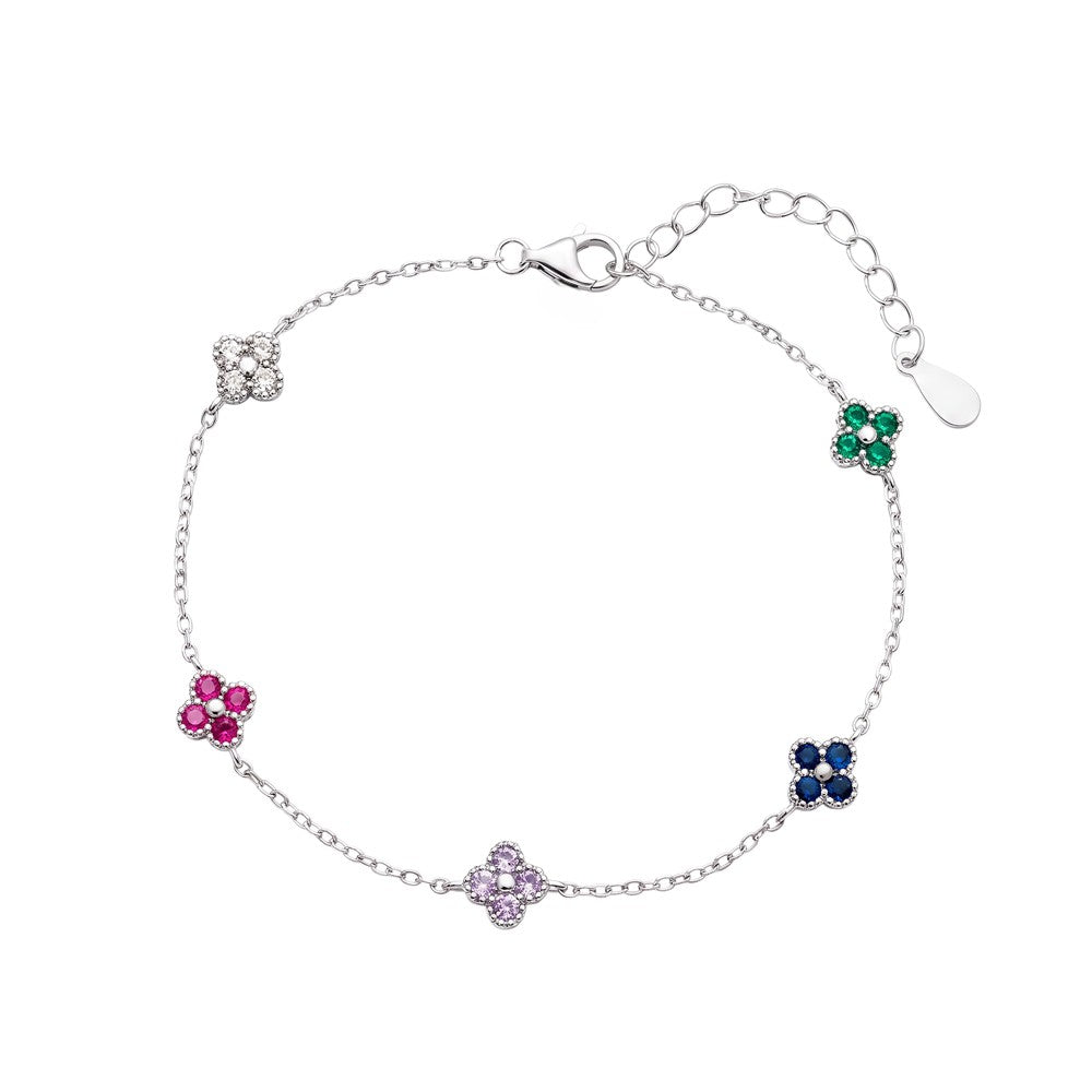 Silver Multi Colour CZ Flower Bracelet