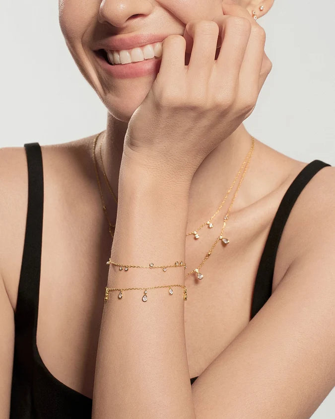 Ania Haie YG Plated CZ Bezel-Set Droplet Station Bracelet