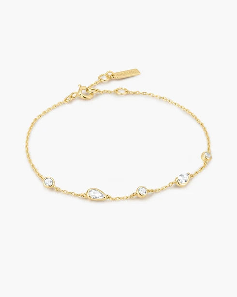 Ania Haie YG Plated Round & Teardrop CZ Bezel Station Bracelet