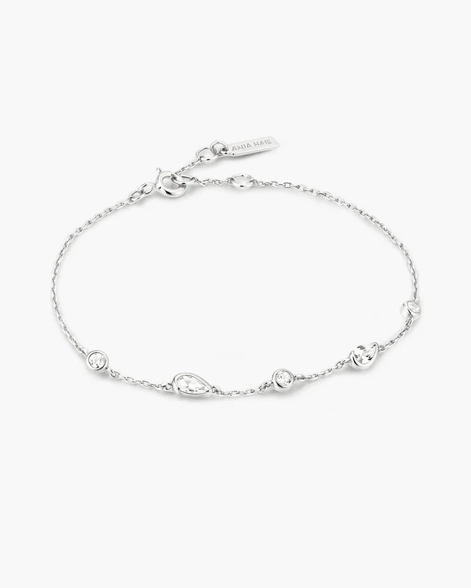 Ania Haie Silver Round & Teardrop CZ Bezel Station Bracelet