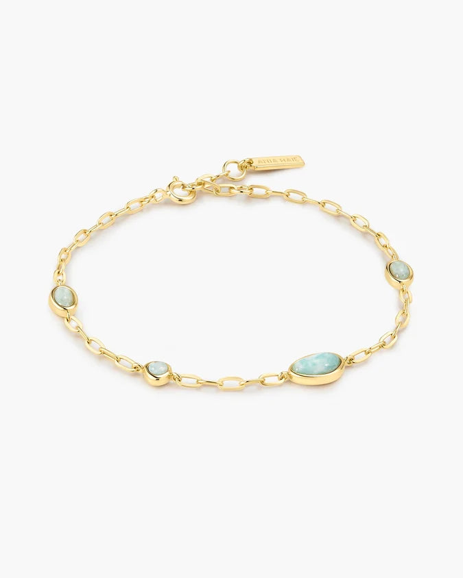 Ania Haie YG Plated CZ Bezel Amazonite Organic Pebble Station Bracelet
