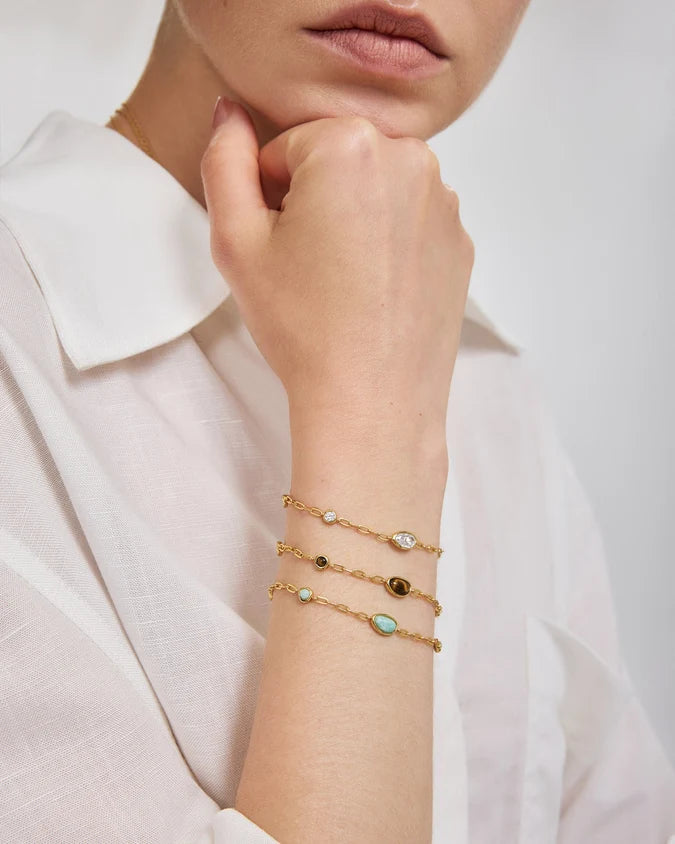 Ania Haie YG Plated CZ Bezel Amazonite Organic Pebble Station Bracelet
