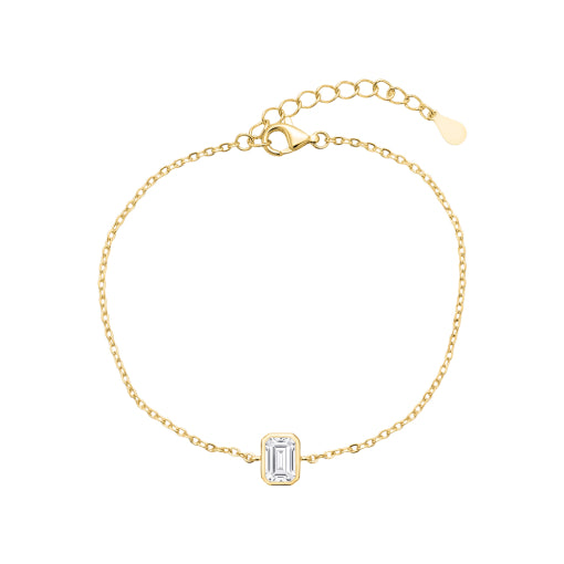 Gold Plated Sterling Silver Fine Chain Bracelet With Set Octagon Clear Cz