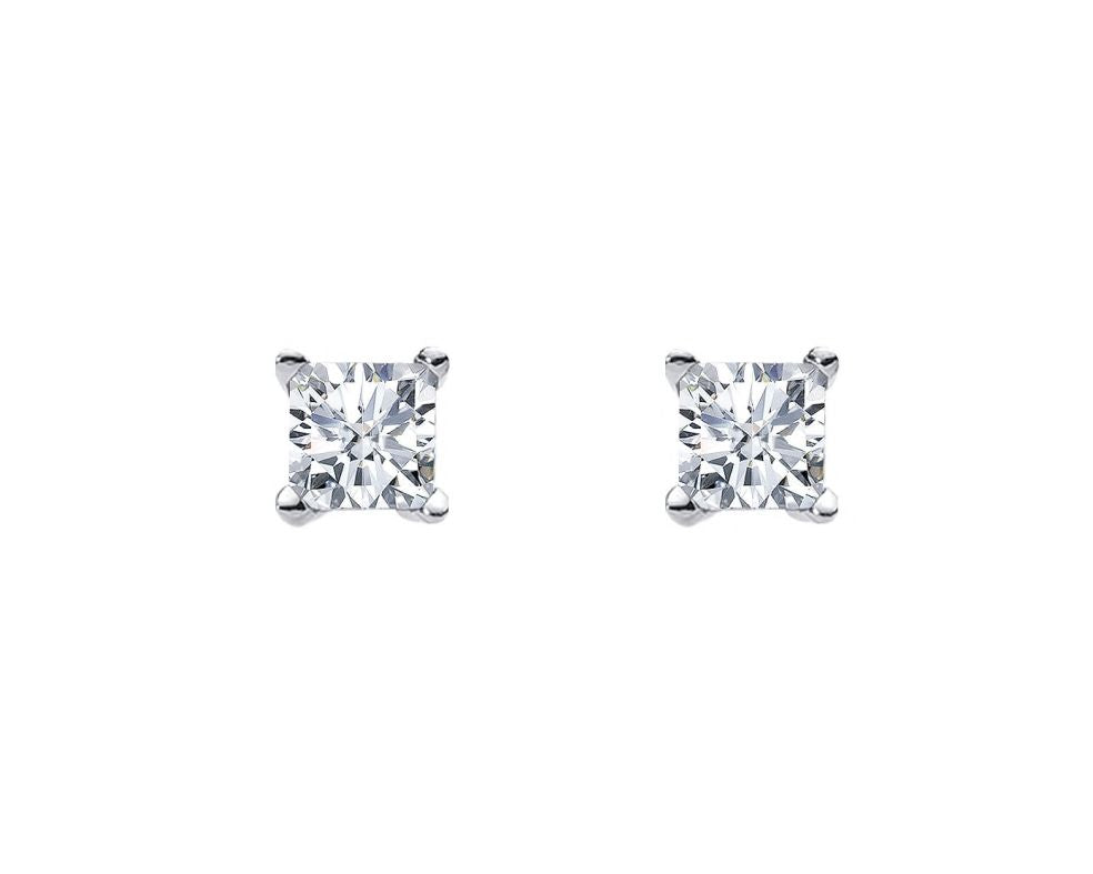 Sterling Silver 6Mm Princess Cz 4 Claw Studs