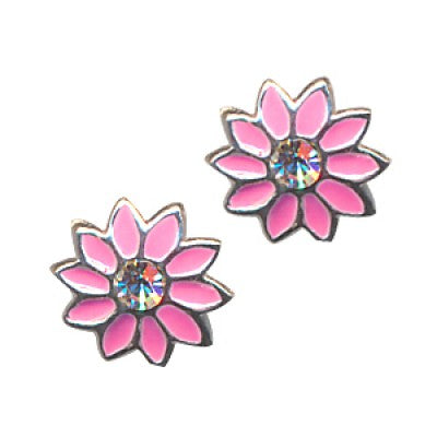 Silver Pink CZ Flower Studs