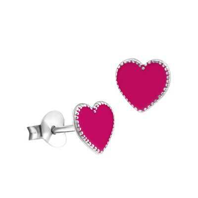 Silver & Hot Pink Heart Studs