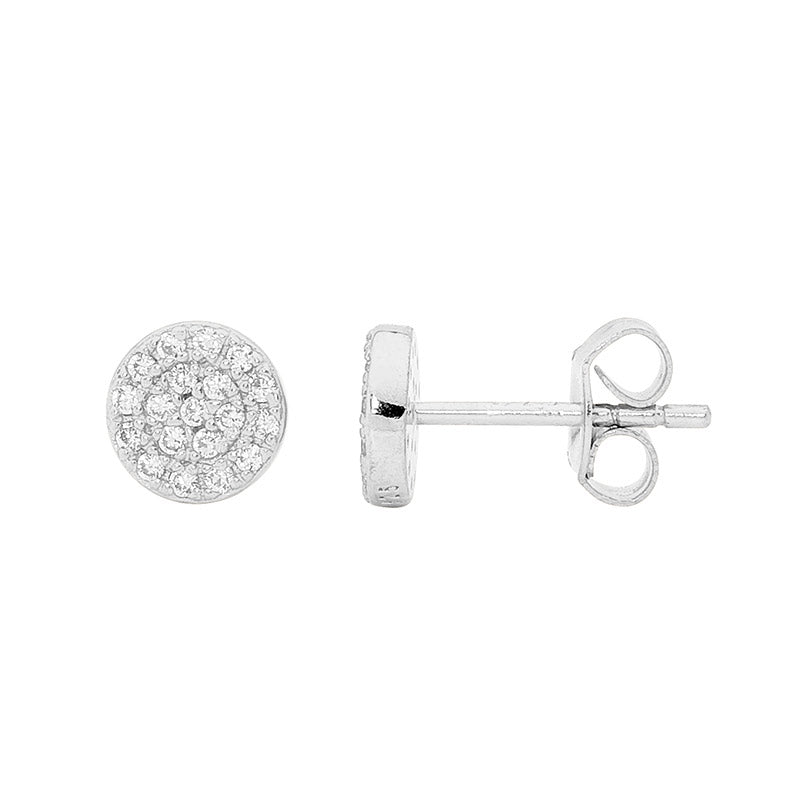 Ellani Silver Round CZ Studs