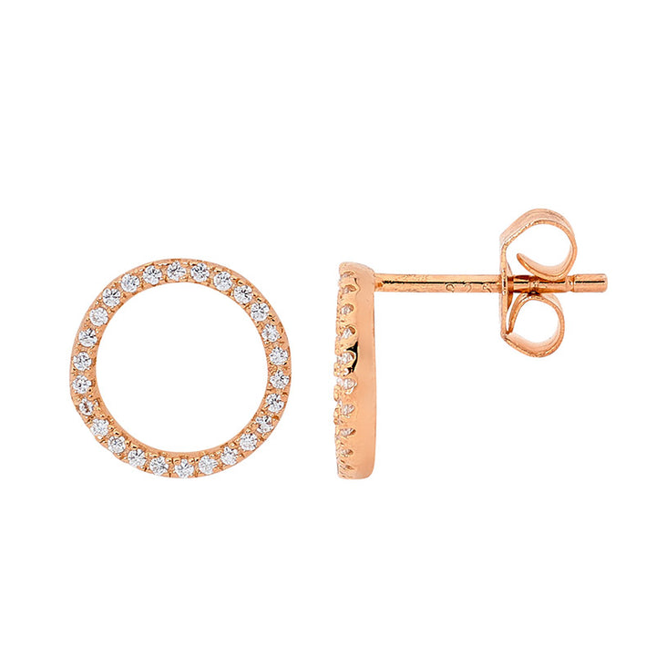 Ellani Rose Gold Plated Open Circle CZ Studs