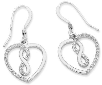 Silver CZ Heart Infiinty Drop Earrings