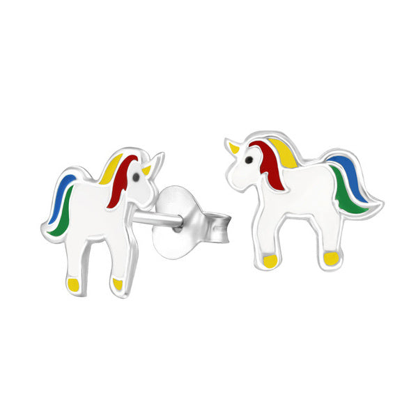 Silver Rainbow Enamel Unicorn Studs