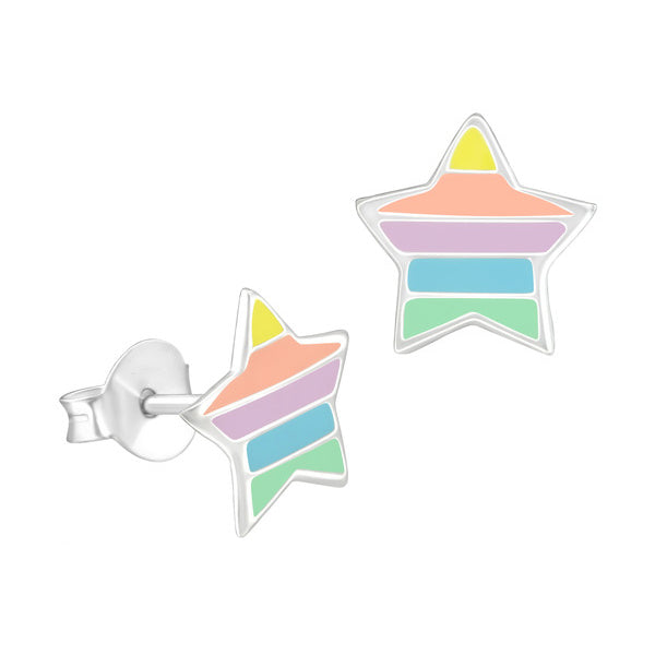 Silver & Rainbow Pastel Star Studs
