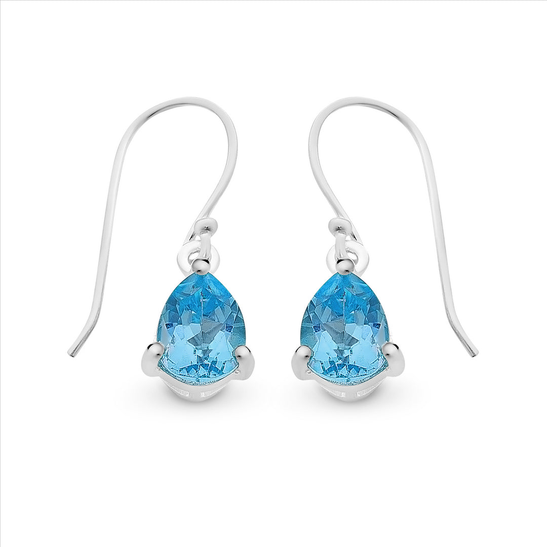 S/Slv Teardrop Blue Topaz Shephook Earrings