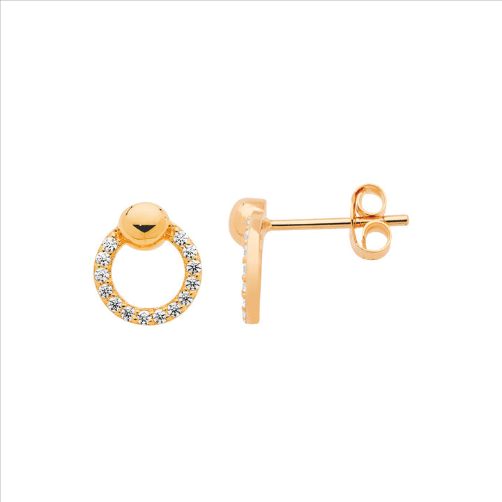 Ellani Rose Gold Plated Circle CZ Studs