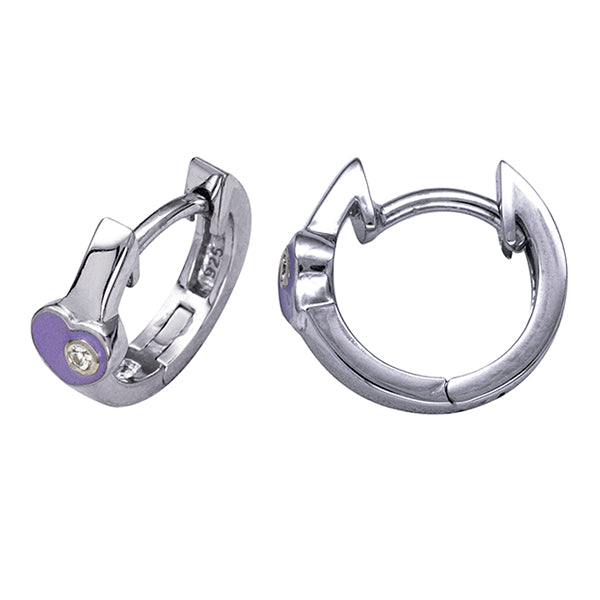 Silver Purple Heart CZ Huggies