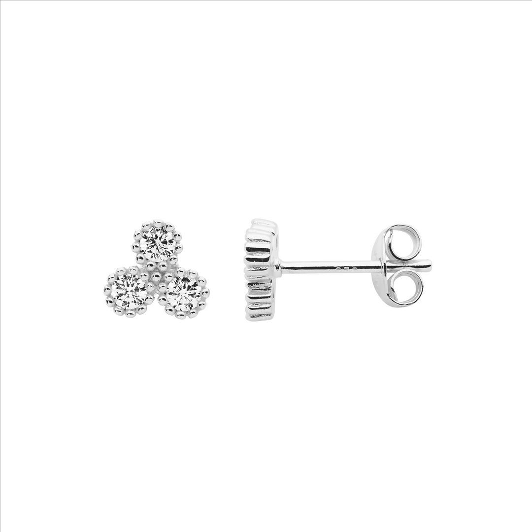 Ellani S/Silver Wh Cz Cluster Crown Set Stud Earrings