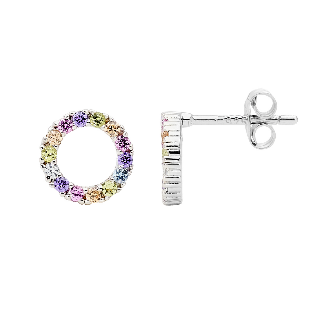 Ellani Silver Circle Pastel CZ Studs