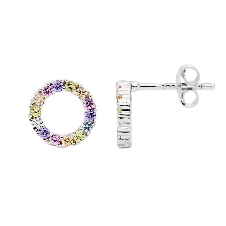 Ellani Silver Circle Pastel CZ Studs
