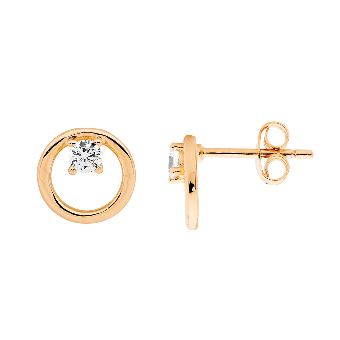 Ellani Rose Gold Plated CZ Circle Studs