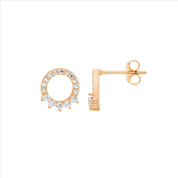 Ellani Rose Gold Plated Circle CZ Studs