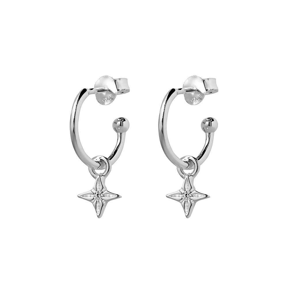 Silver CZ Star Dangle 3/4 Hoop Studs