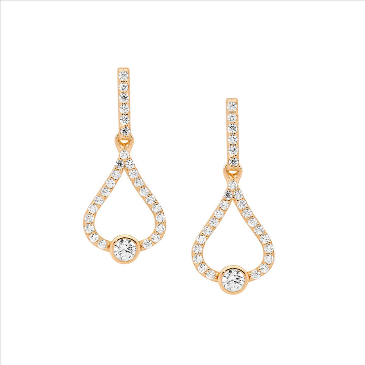 Ellani Rose Gold Plated CZ Drop Studs