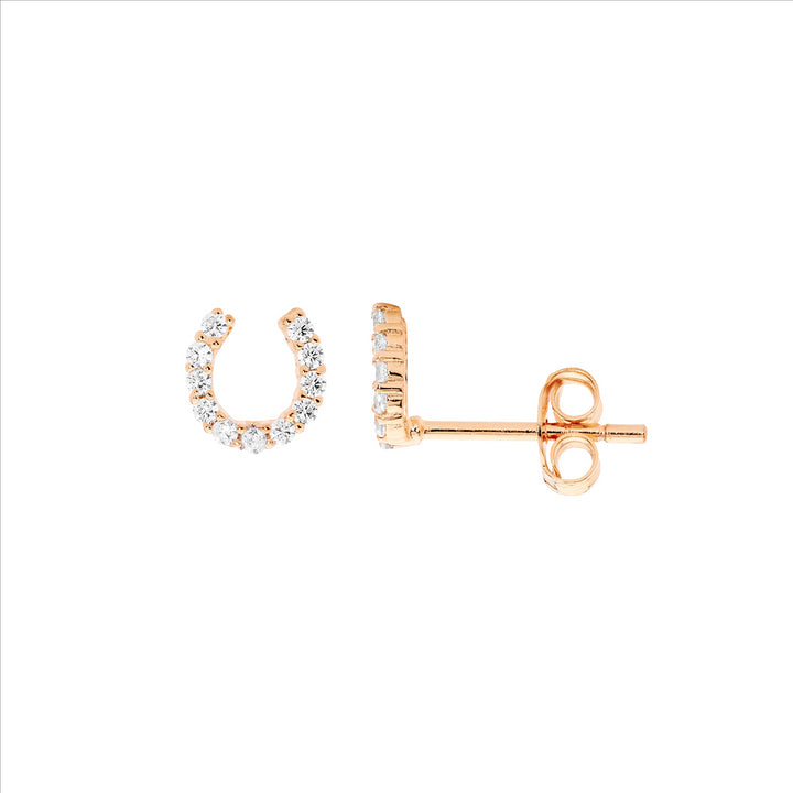 Ellani Rose Gold Plated CZ Horseshoe Studs