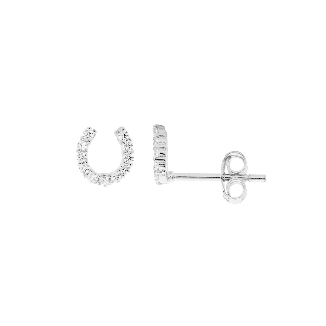 Ellani Silver CZ Horseshoe Studs