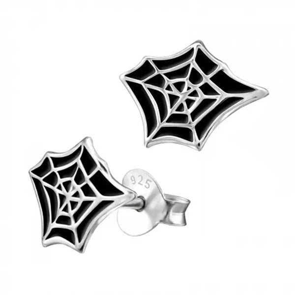 Silver & Black Enamel Spider Web Studs