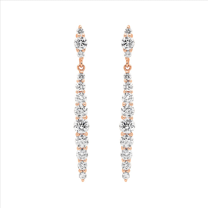 Ellani Rose Gold Plated CZ Drop Studs