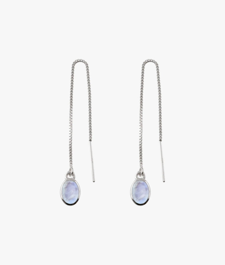 Von Treskow Silver Oval Moonstone Thread Earrings