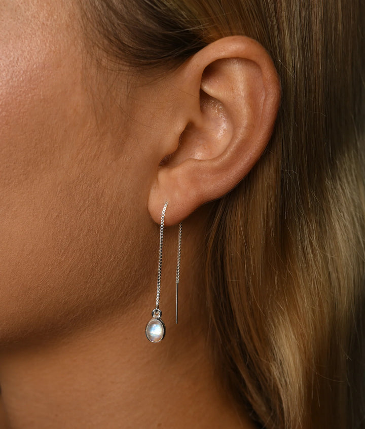 Von Treskow Silver Oval Moonstone Thread Earrings