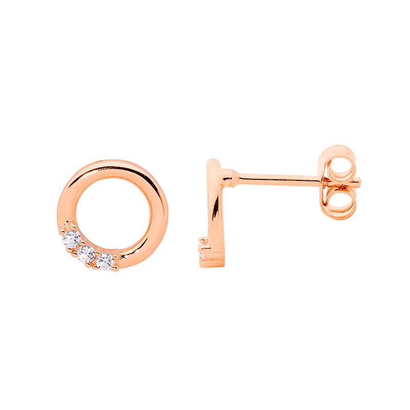 Ellani Rose Gold Plated Circle CZ Studs