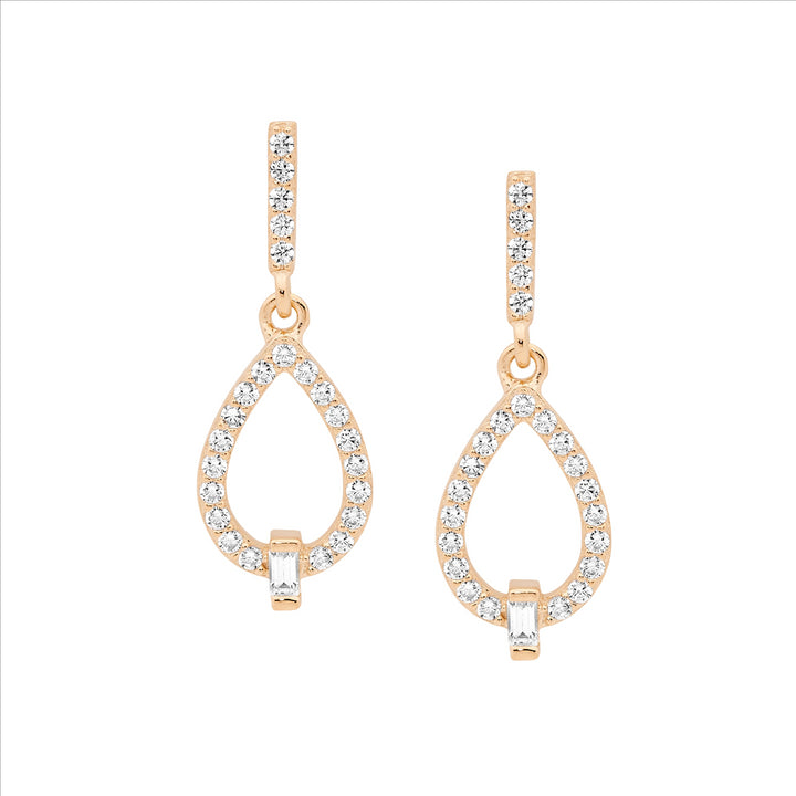 Ellani Rose Gold Plated CZ Drop Studs