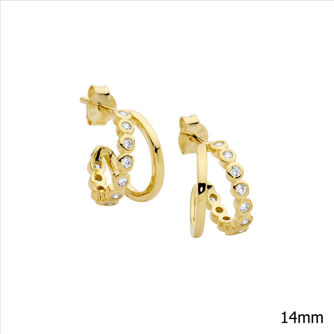 Ellani YG Plated Double Hoop CZ Studs