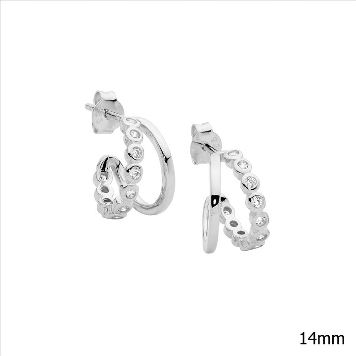 Ellani Silver CZ Hoop Studs