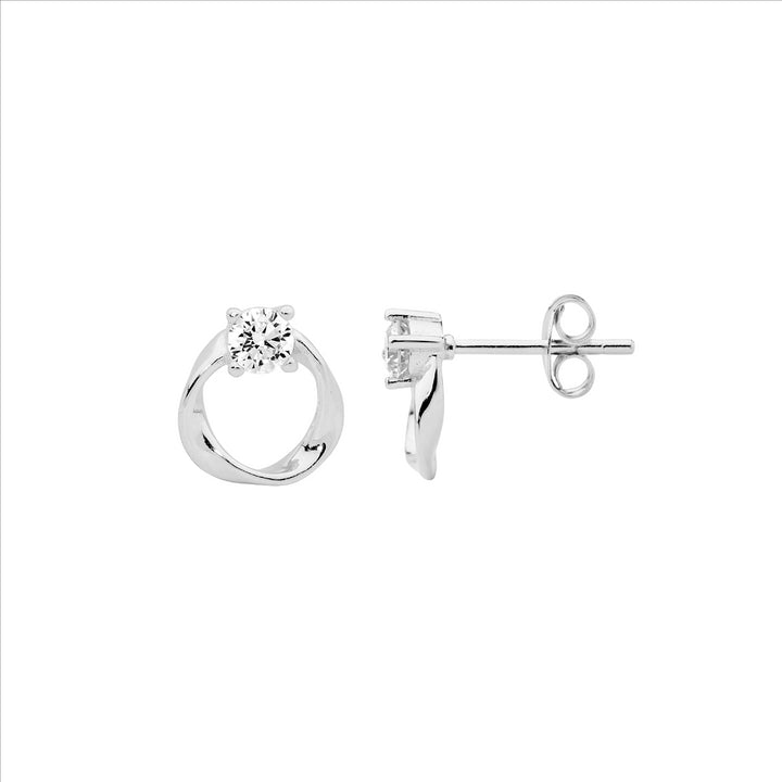 Ellani Silver Twist Circle CZ Studs
