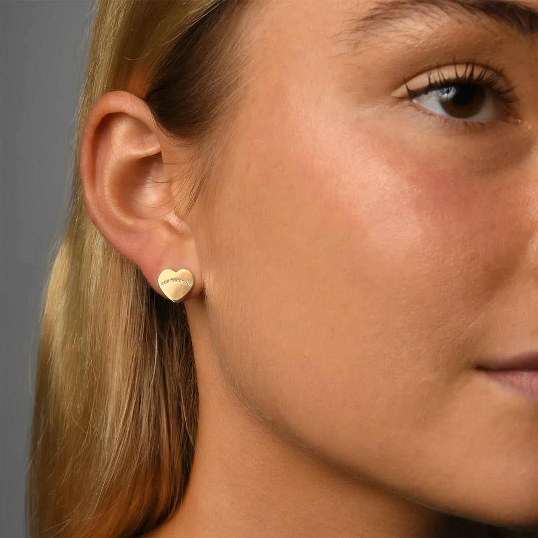 Von Treskow Yellow Gold Plate Flat Heart Studs