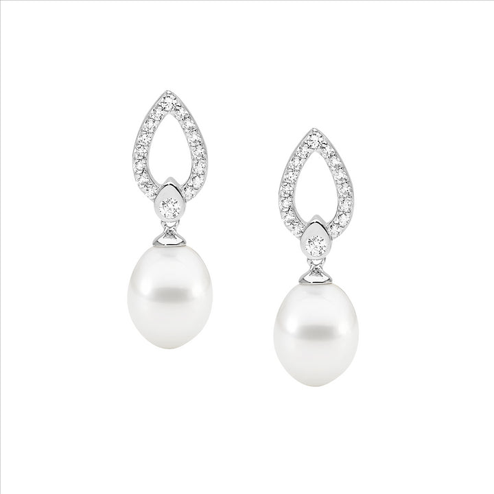 Ellani Silver CZ Pearl Drop Studs