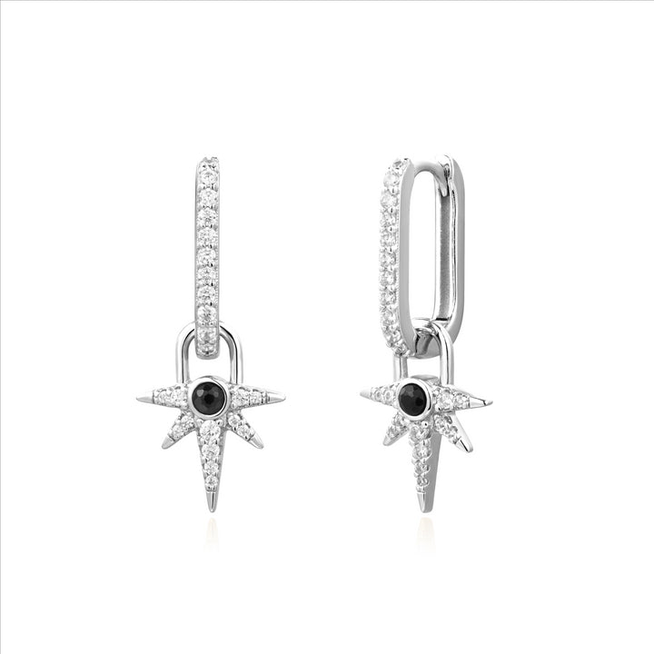Ania Haie Silver Cz & Black Onyx Dangle Huggies