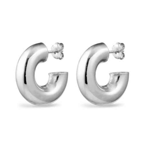 Silver Chunky C-Shaped Hoops