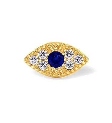 Single Stud Sterling Silver Yellow Plated Flat Back Single Evil Eye Earring