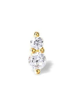 Single Stud Sterling Silver Yellow Plated Flat Back Double Cz Earring