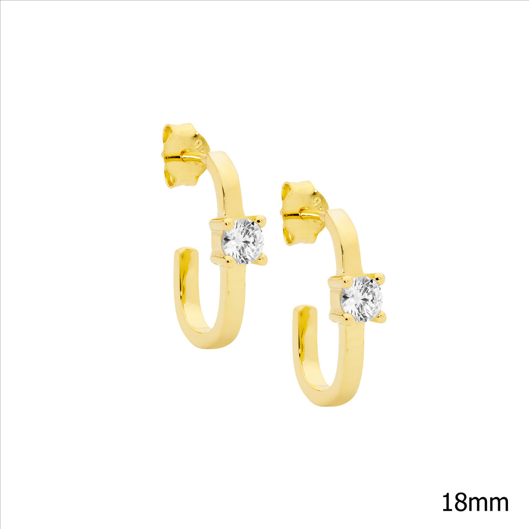 Ellani YG Plated 18mm Oval Studs With CZ Stone