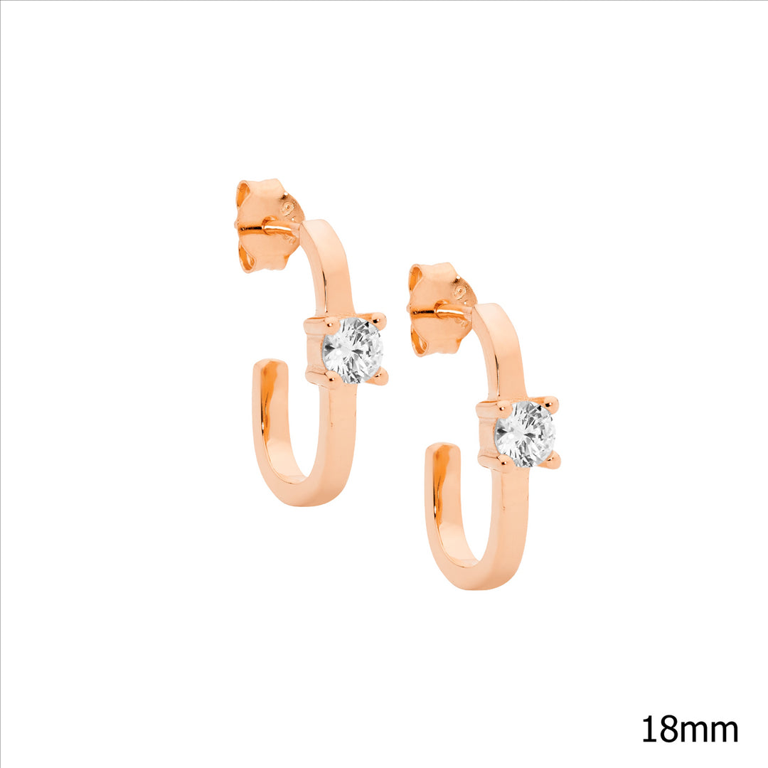 Ellani RG Plated 18mm Oval Studs With CZ Stone