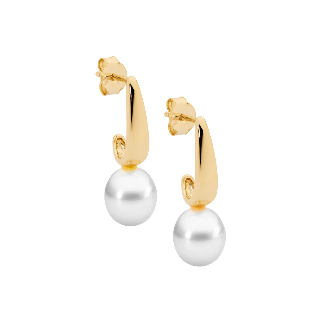 Ellani YG Plated Pearl Drop Studs