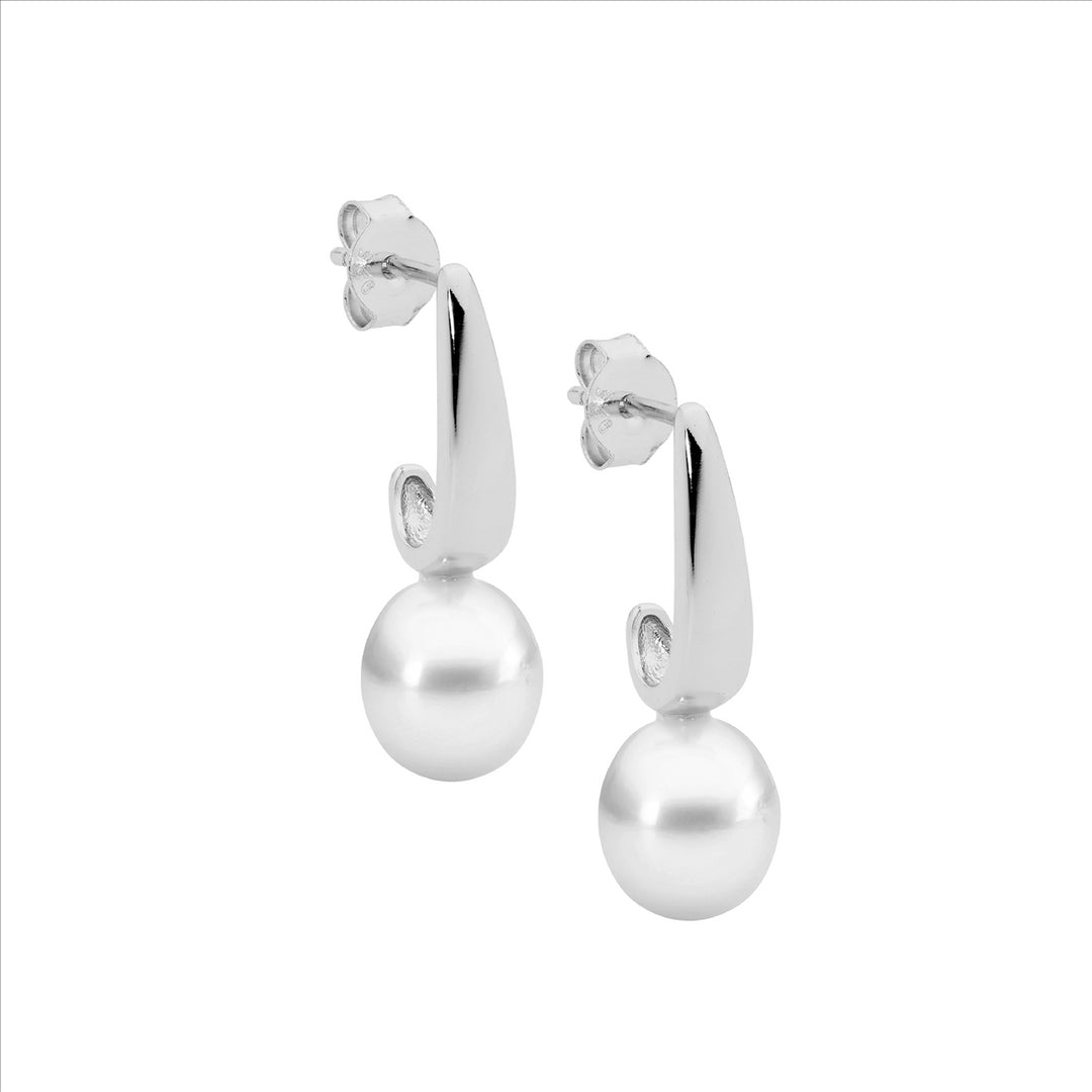 Ellani Silver Pearl Drop Studs