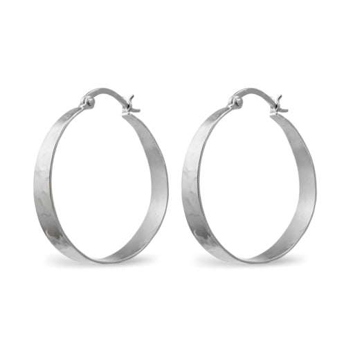 Silver Tapered Hammered Finish Hoops